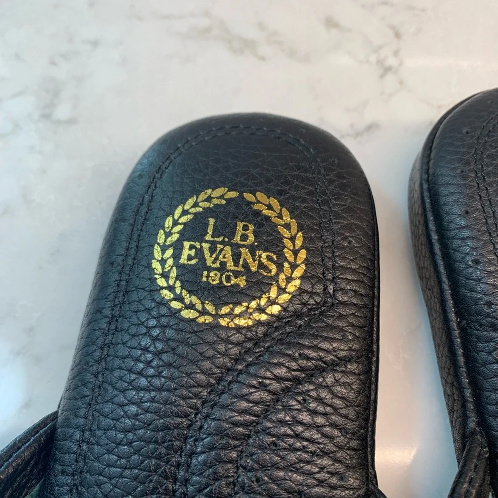 NEW LB Evans Black Leather Aristocrat Smoking Comfort Men's Slippers Size 9 - Picture 3 of 6